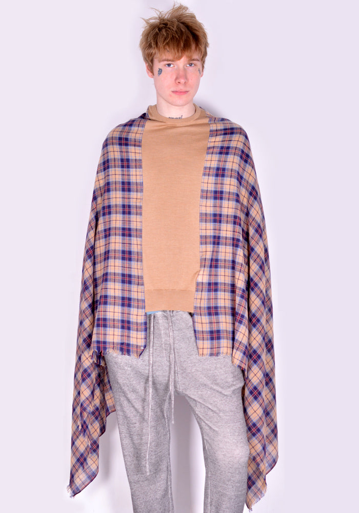 BLESS N°71 5051 SUMMER PLOP SCARF PONCHO BEIGE/CHECK