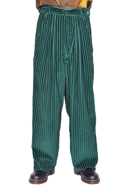 BLESS N°78 3040 ULTRA WIDE PLEATED TROUSERS ULTRA JUMBO CORDUROY DARKGREEN