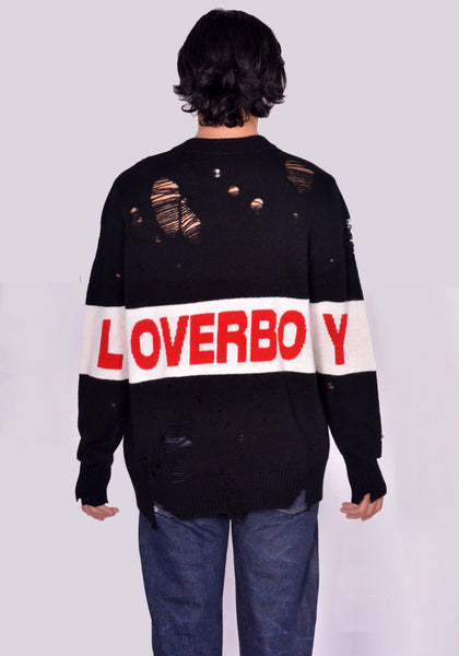 CHARLES JEFFREY LOVERBOY DISTRESSED LOVEBOY LOGO KNIT SWEATER FW24 | DOSHABURI shop