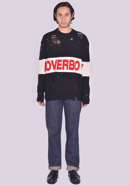 CHARLES JEFFREY LOVERBOY DISTRESSED LOVEBOY LOGO KNIT SWEATER FW24 | DOSHABURI shop