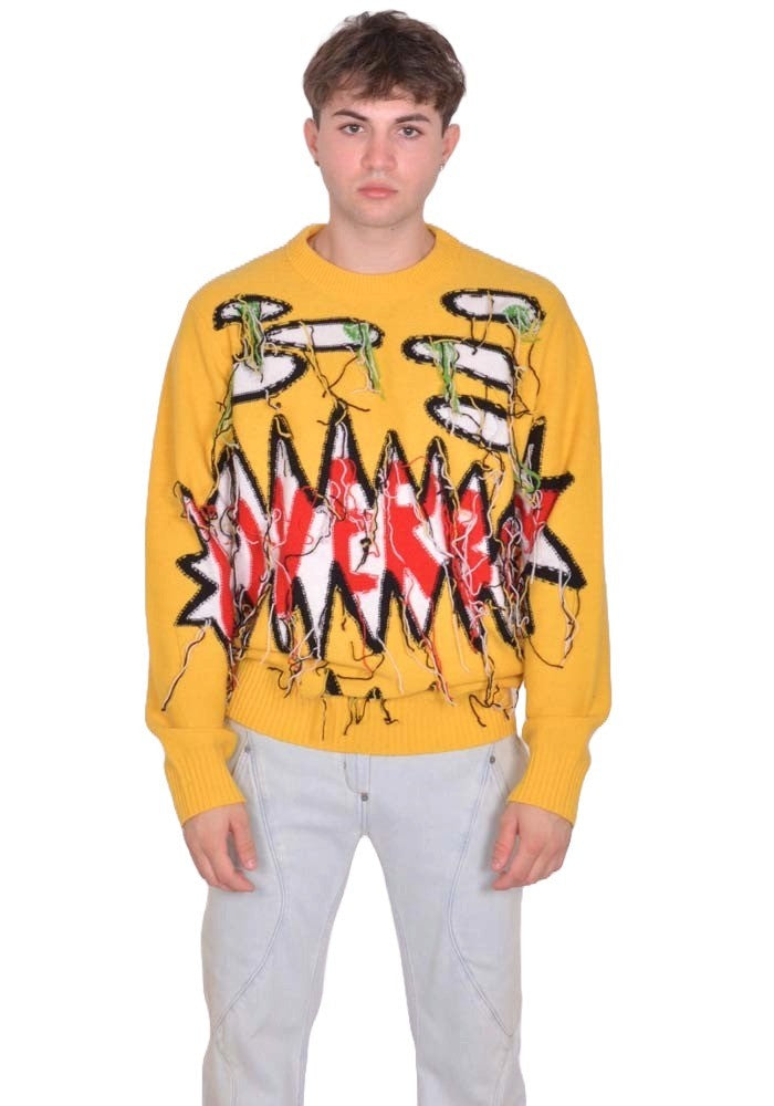 CHARLES JEFFREY LOVERBOY GUDDLE LOGO KNIT SWEATER YELLOW FW25 | DOSHABURI