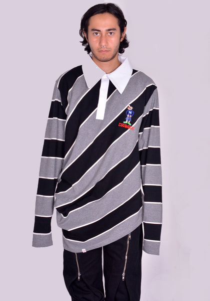 CHARLES JEFFREY LOVERBOY TOPSY TURVY RUGBY POLO-SHIRT BLACK/GLAY FW24 | DOSHABURI Shop