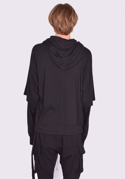 RICK OWENS DRKSHDW HUSTLER HOODED T-SHIRT BLACK FW24  | DOSHABURI Online Shop