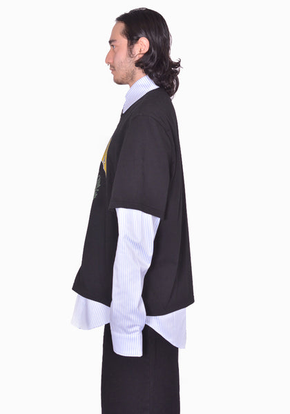 EGONLAB LAYERED SHIRT BLACK/BLUE STRIPES SS25 | DOSHABURI Online Shop