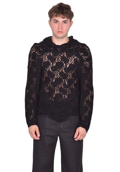 JUNTAE KIM LACE HOODIE BLACK FW25 | DOSHABURI Online Shop