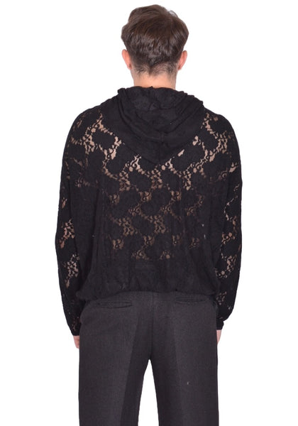 JUNTAE KIM LACE HOODIE BLACK FW25 | DOSHABURI Online Shop