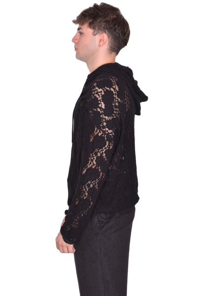 JUNTAE KIM LACE HOODIE BLACK FW25 | DOSHABURI Online Shop