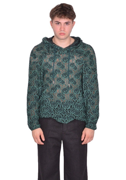 JUNTAE KIM LACE HOODIE GREEN FW25 | DOSHABURI Online Shop