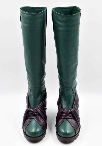 KIKO KOSTADINOV WOMEN KNOTTED RIDING BOOTS GREEN/GREEN FW24 | DOSHABURI Online Shop