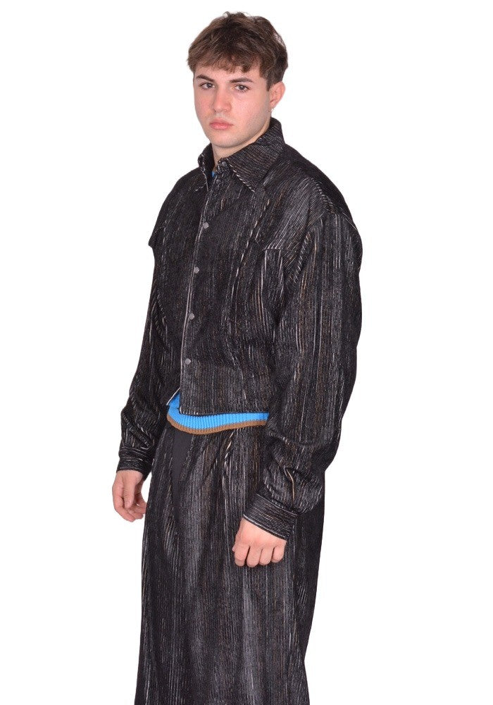 KIKO KOSTADINOV KRANER CROPPED SHIRT JACKET MELANGE BLACK FW25 | DOSHABURI Shop