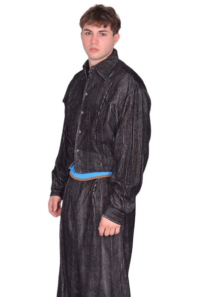 KIKO KOSTADINOV KRANER CROPPED SHIRT JACKET MELANGE BLACK FW25 | DOSHABURI Shop