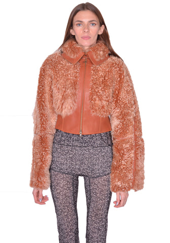 KNWLS JOAN CROPPED SHEARLING JACKET RUST SS25| DOSHABURI Shop