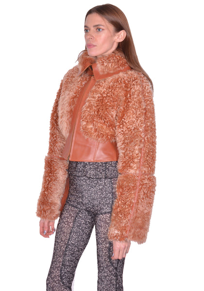 KNWLS JOAN CROPPED SHEARLING JACKET RUST SS25| DOSHABURI Shop