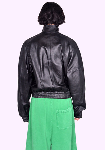 LU'U DAN BLOUSON LEATHER JACKET BLACK FW24 | DOSHABURI Online Shop