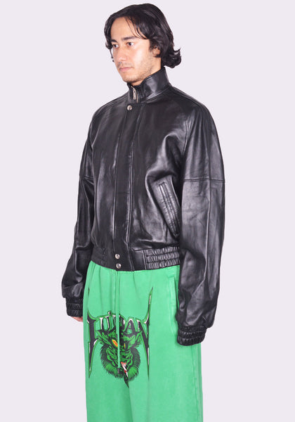 LU'U DAN BLOUSON LEATHER JACKET BLACK FW24 | DOSHABURI Online Shop