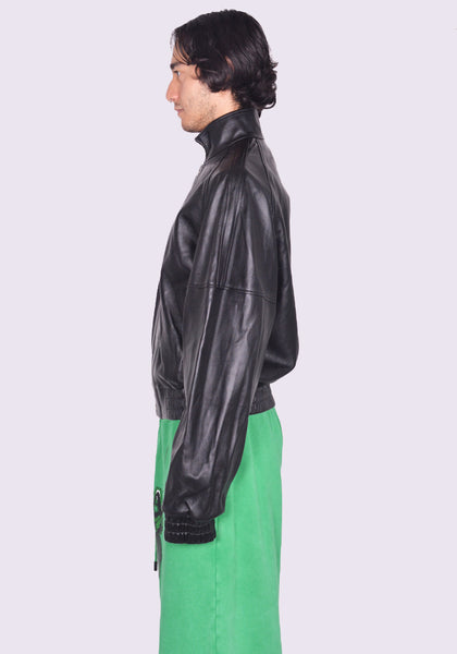 LU'U DAN BLOUSON LEATHER JACKET BLACK FW24 | DOSHABURI Online Shop