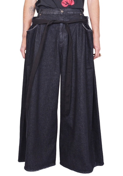 LU'U DAN TIE MAXI PANTS STRONG RINSED BLACK SS26 | DOSHABURI Shop