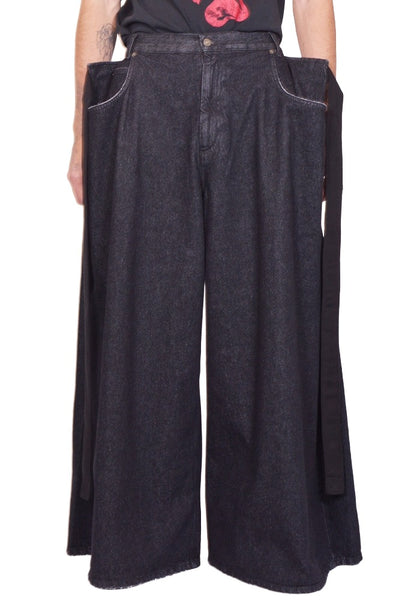 LU'U DAN TIE MAXI PANTS STRONG RINSED BLACK SS26 | DOSHABURI Shop