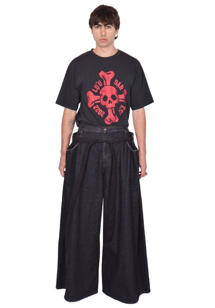 LU'U DAN TIE MAXI PANTS STRONG RINSED BLACK SS26 | DOSHABURI Shop