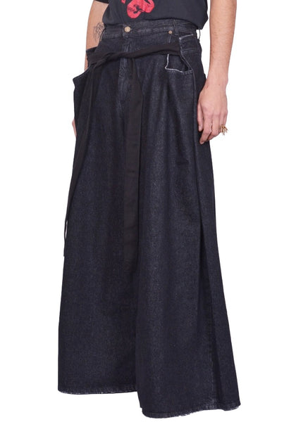 LU'U DAN TIE MAXI PANTS STRONG RINSED BLACK SS26 | DOSHABURI Shop