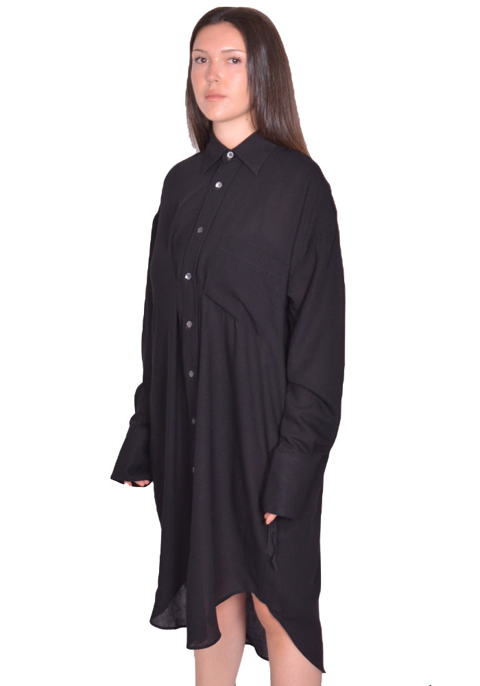 MARINA YEE TWIN PLEAT OVERSIZED LONG SHIRT BLACK SS25 | DOSHABURI Shop