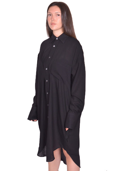 MARINA YEE TWIN PLEAT OVERSIZED LONG SHIRT BLACK SS25 | DOSHABURI Shop