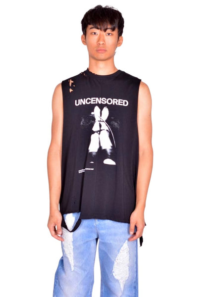 MATIERES FECALES MAT02T002 UNISEX FETISCHE CUT OFF  SLEEVELESS T-SHIRT SCLERA BLACK SS26  | DOSHABURI Shop