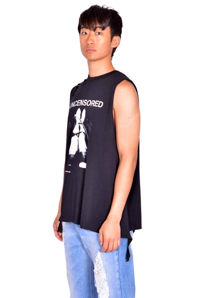 MATIERES FECALES MAT02T002 UNISEX FETISCHE CUT OFF  SLEEVELESS T-SHIRT SCLERA BLACK SS26  | DOSHABURI Shop
