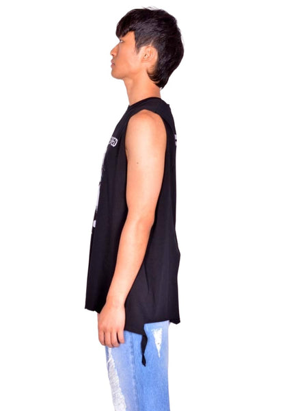 MATIERES FECALES MAT02T002 UNISEX FETISCHE CUT OFF TANK KNIT SCLERA BLACK SS26  | DOSHABURI Shop
