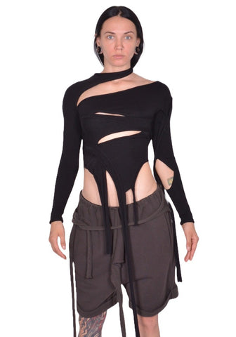 OTTOLINGER CUT-OUT LONG SLEEVE KNIT TOP BLACK FW25 | DOSHABURI Shop