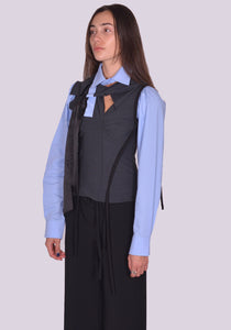 OTTOLINGER DECONSTRUCTED LAVALLIERE BLOUSE BLUE FW24 | DOSHABURI Shop