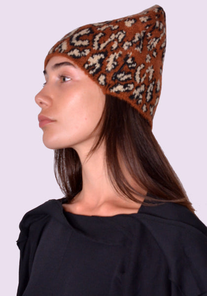 OTTOLINGER LEOPARD KNIT BEANIE BROWN FW24 | DOSHABURI Online Shop