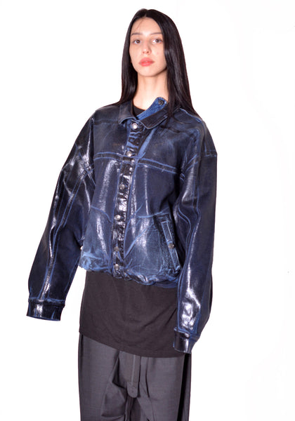 OTTOLINGER UNISEX 117-704417-02 UNISEX GLAZED FLEX DENIM JACKET BLUE BLACK FW2026 | DOSHABURI Online Shop 