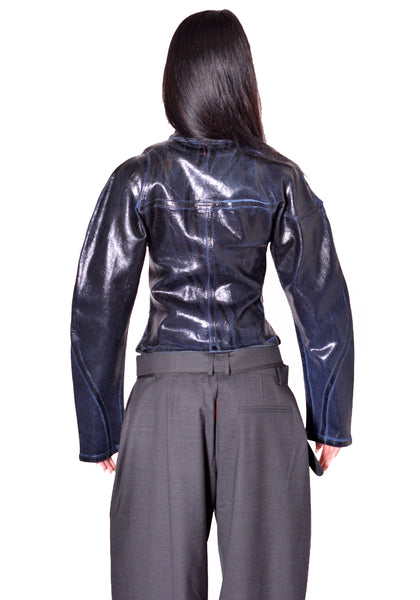 OTTOLINGER 117-704317-02 WOMEN GLAZED CURVED DENIM JACKET BLUE BLACK FW2026 | DOSHABURI Online Shop 