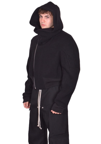 RICK OWENS CROPPED HOODED FLIGHT JACKET BLACK FW25 | DOSHABURI Shop
