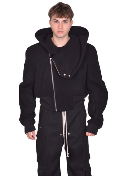 RICK OWENS CROPPED HOODED FLIGHT JACKET BLACK FW25 | DOSHABURI Shop