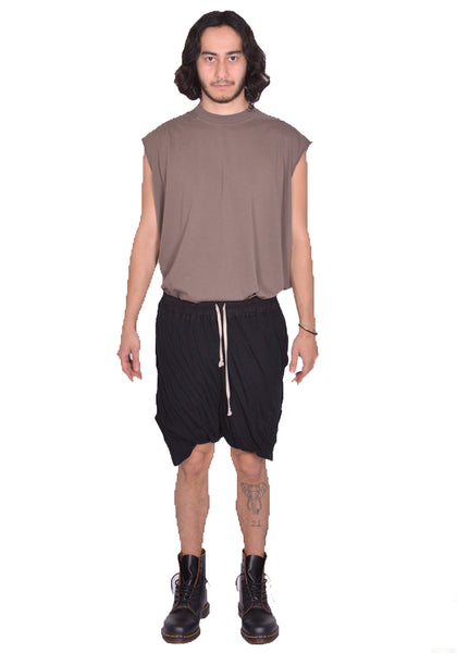 RICK OWENS MEN DOUBLE LONG BOXER SHORTS BLACK SS25 | DOSHABURI Shop