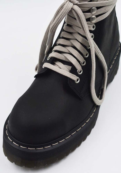 RICK OWENS DR. MARTENS DM02E6813 QUAD SOLE STEEL TOE BOOTS BLACK FW25