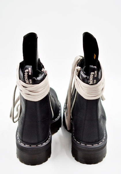 RICK OWENS x DR. MARTENS WOMENS QUAD SOLE STEEL TOE BOOTS BLACK FW26