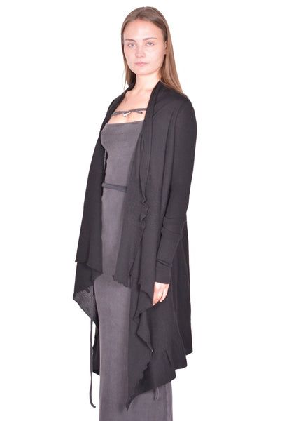 RICK OWENS LONG WRAP KNIT CARDIGAN BLACK SS26 | DOSHABURI Shop