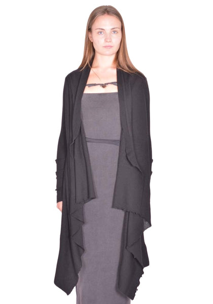 RICK OWENS LONG WRAP KNIT CARDIGAN BLACK SS26 | DOSHABURI Shop