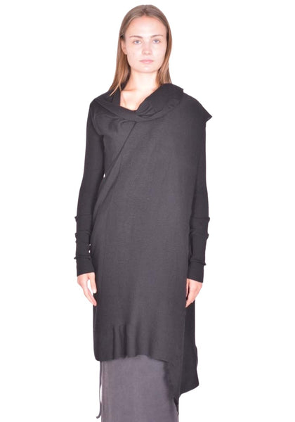 RICK OWENS LONG WRAP KNIT CARDIGAN BLACK SS26 | DOSHABURI Shop