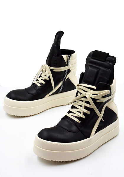 RICK OWENS MEGA BUMPER GEOBASKET SNEAKERS BLACK/MILK FW25 | DOSHABURI Shop