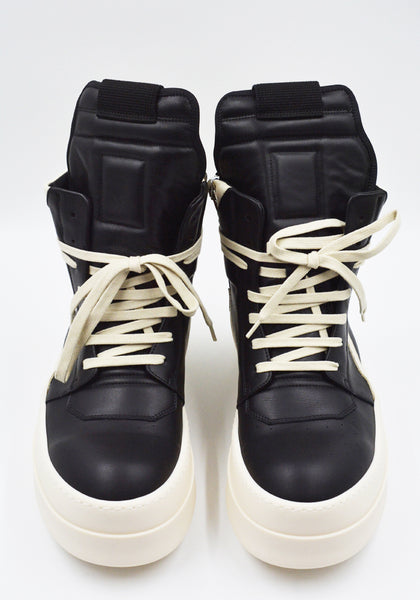 RICK OWENS MEGA BUMPER GEOBASKET SNEAKERS BLACK/MILK FW25 | DOSHABURI Shop