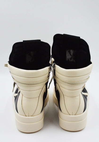 RICK OWENS MEGA BUMPER GEOBASKET SNEAKERS BLACK/MILK FW25 | DOSHABURI Shop