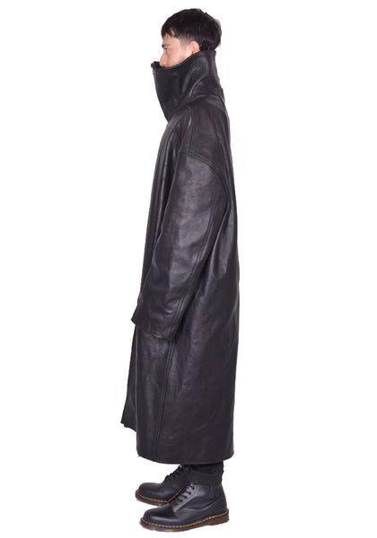 RICK OWENS MEN DRACUCOLLAR LEATHER COAT BLACK FW25 | DOSHABURI Shop
