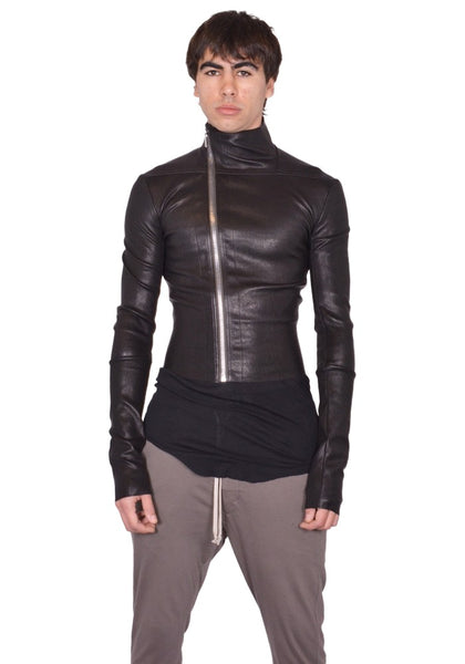 RICK OWENS MEN GARY LEATHER JACKET BLACK SS26 | DOSHABURI Shop