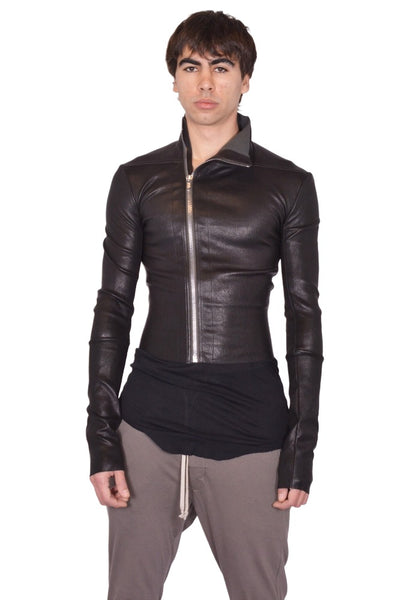 RICK OWENS MEN GARY LEATHER JACKET BLACK SS26 | DOSHABURI Shop