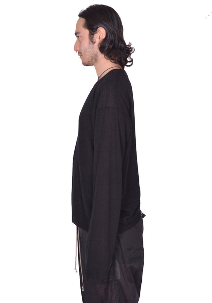RICK OWENS MEN KNITTED V-NECK PULLOVER BLACK SS25 | DOSHABURI Shop