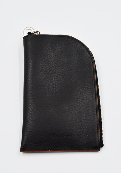 RICK OWENS MEN LEATHER NECKWALLET BLACK FW25 | DOSHABURI Online Shop
